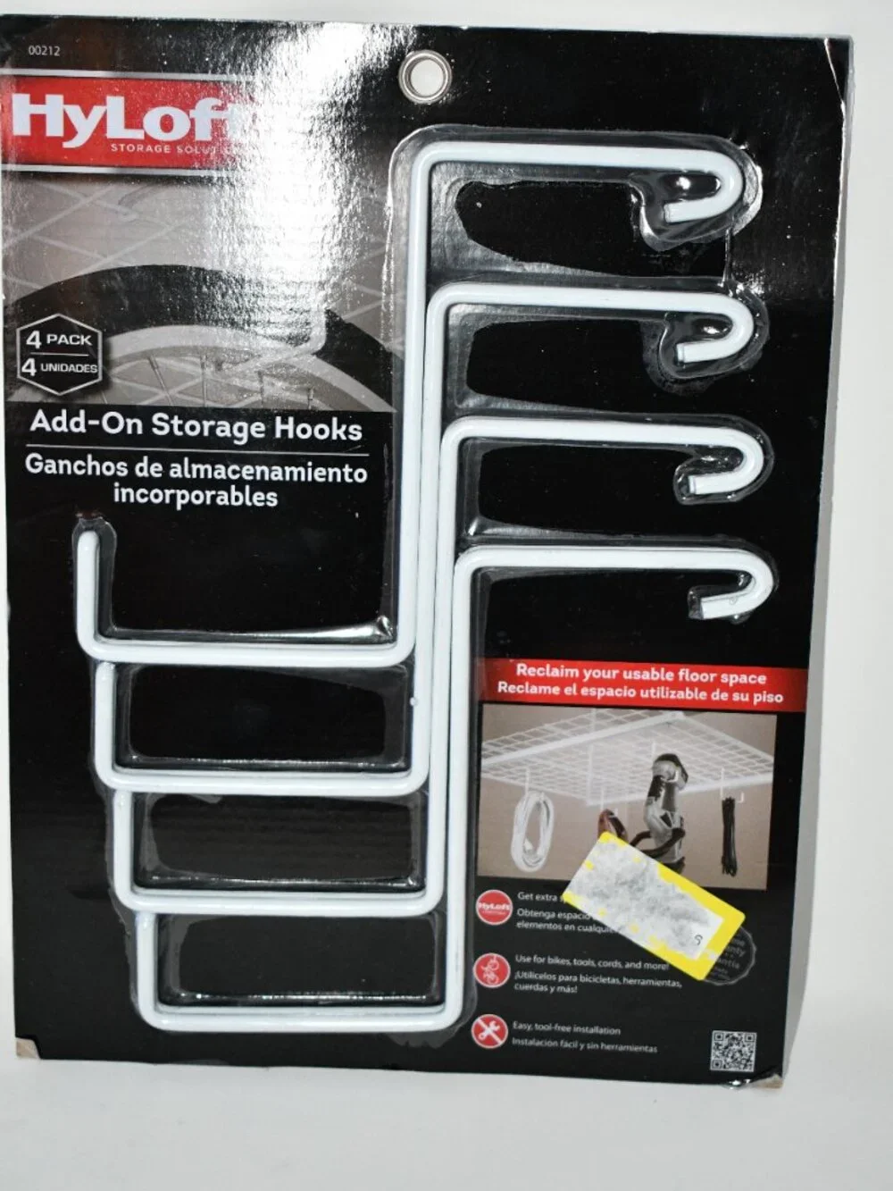 HyLoft 00212 Add-On Storage Hooks for Model 540 Ceiling Rack 4 Pack White HyLof